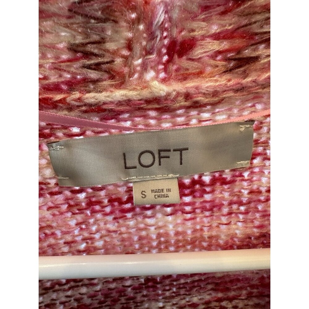 Loft Open Cardigan Sweater Womens Size Small Pink Red Marled Speckle Girly - Picture 2 of 5